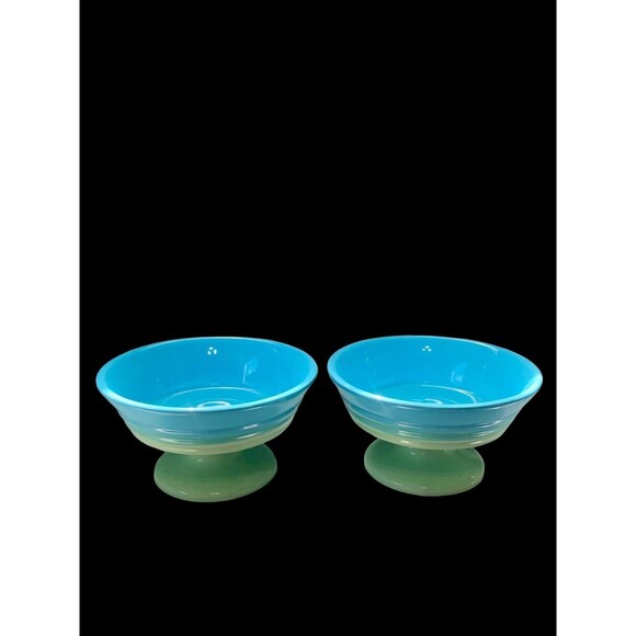 Trisa Stoneware Blue Green Set Of 2 Footed Ice Cream Dessert Bowls - Picture 1 of 6